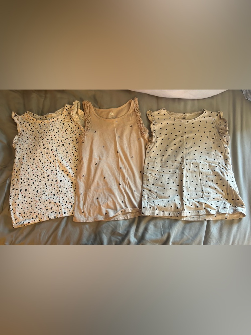 H&M Girls Beige Tank Top with Small Black Dot Print